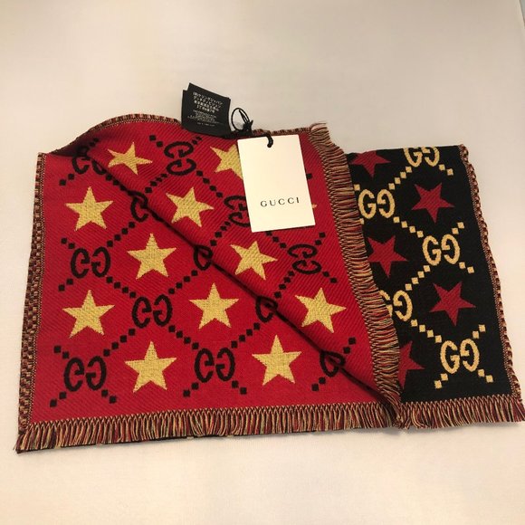 Gucci GG Stars Scarf in Black and Red NEW WITH TAGS - Picture 5 of 12